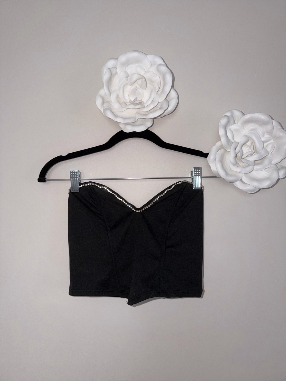 Black Strapless Rhinestone Trim Bustier Top